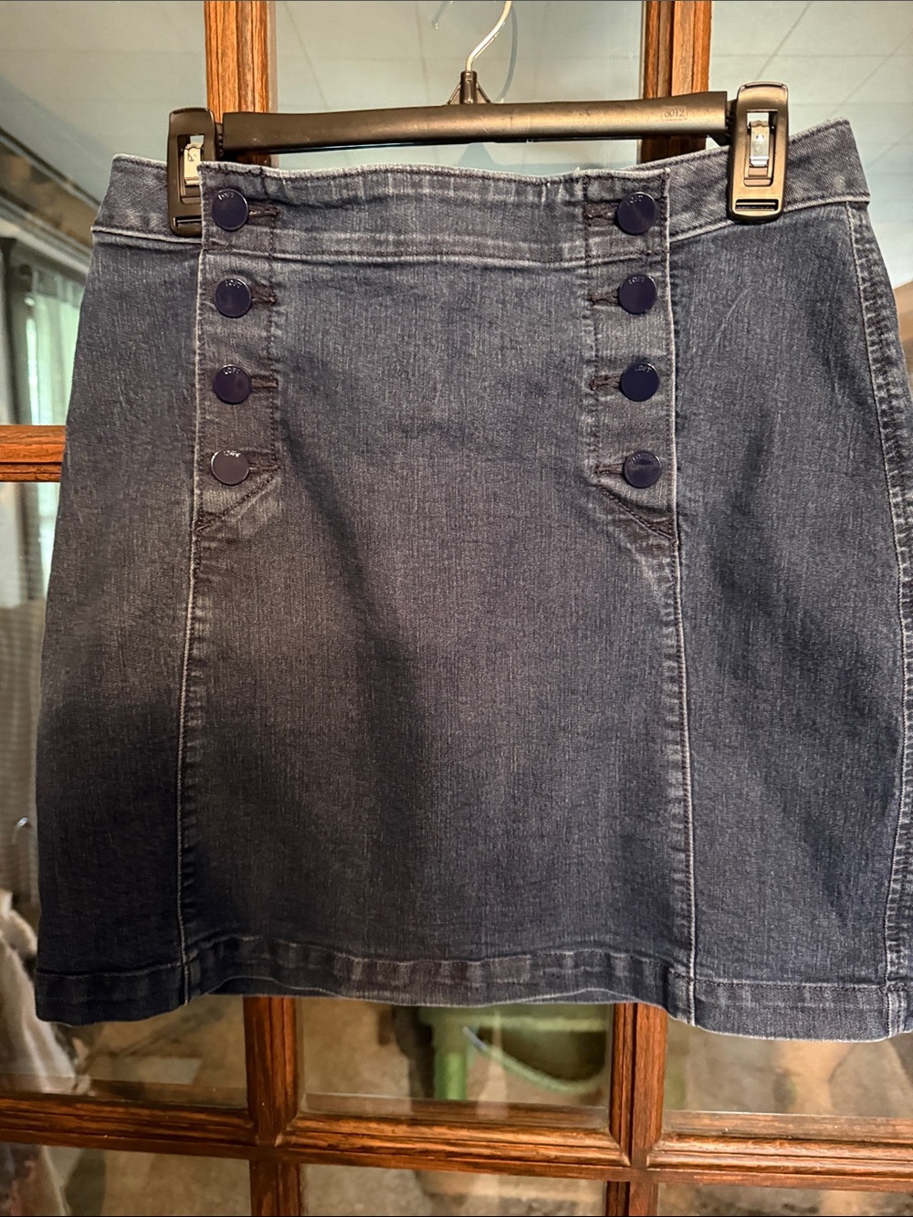 LOFT Navy Denim Button-Front Mini Skirt